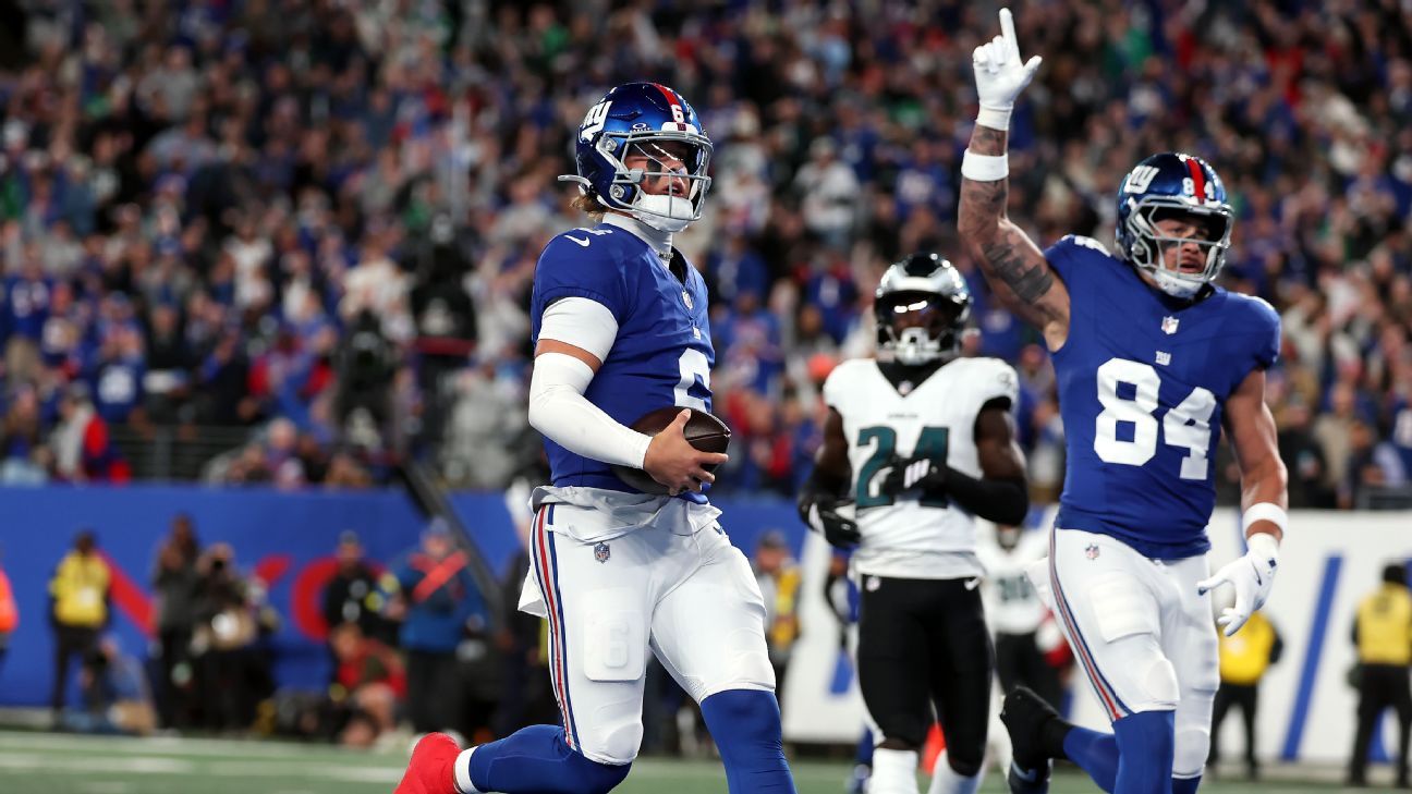 Skattebo’s three-TD night helps Giants stun NFC East rival Eagles